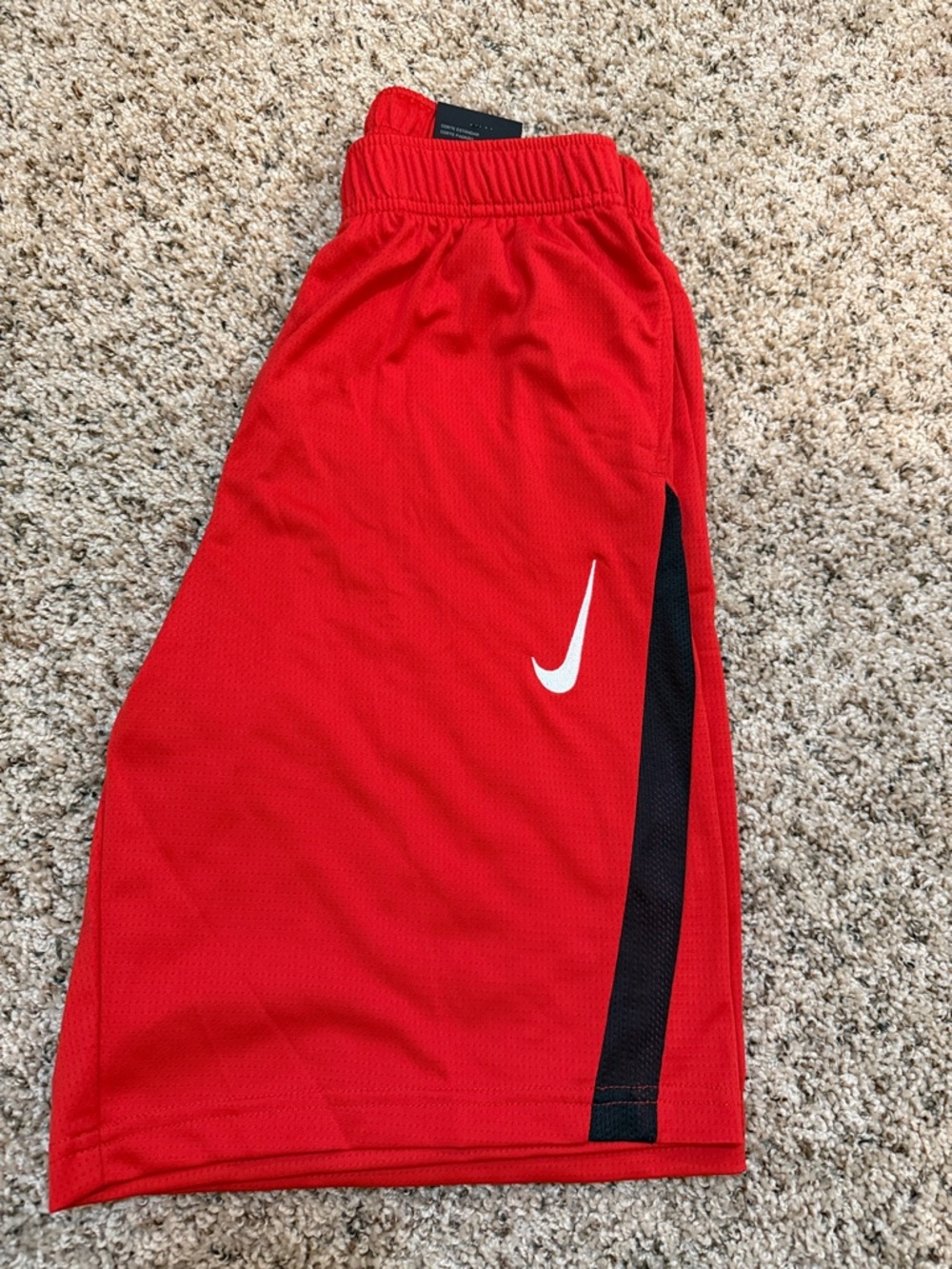 Boys Nike Red Dri-Fit Athletic Shorts with Black Side Stripe